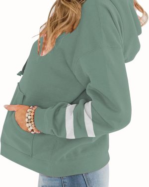 Womens Casual Hoodies Crew Neck Long Sleeve Sweatshirts with Pocket Lightweight Pullover Tops