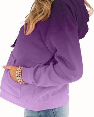 Womens Casual Hoodies Crew Neck Long Sleeve Sweatshirts with Pocket Lightweight Pullover Tops