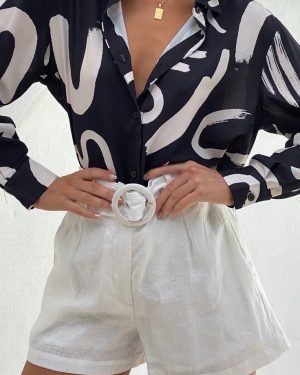 Womens Shirts Button Down Printed Lantern Long Sleeve Blouse Fashion Casual Tops 2025