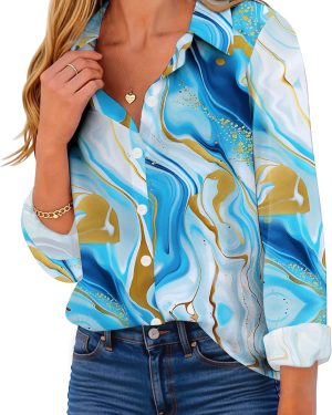 Button Down Shirt for Women Long Sleeve Blouses Floral Printed Tops Business Casual Work Outfits S-XXL