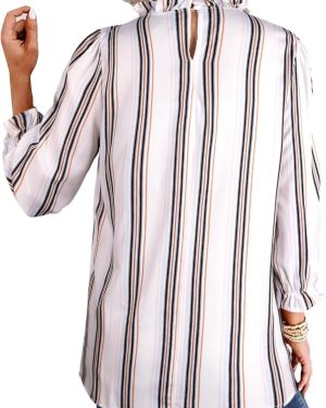 Women Polka Dot Long Sleeve Blouse Shirts Work Mock Neck Ruffle Top