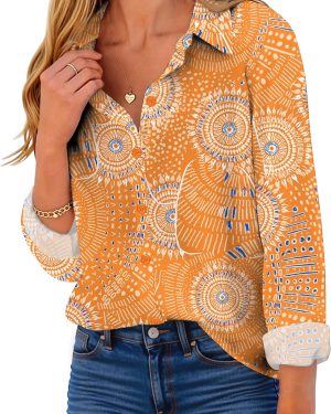 Button Down Shirt for Women Long Sleeve Blouses Floral Printed Tops Business Casual Work Outfits S-XXL